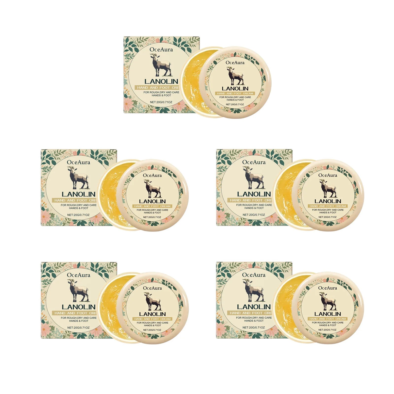 Lanolin Hand Foot Cream Deep Moisturizing Exfoliates Removes Dead Skin Softens Hands Anti-Crack Non-Greasy Hydration Cream Oasis Select 5Pcs