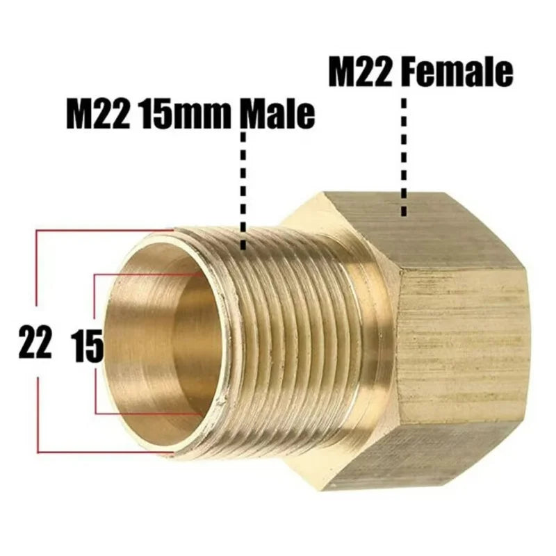 Brass Pipe Hex Nipple Fitting Quick Adapter M22 14mm Or 15mm Male Thread Connection Coupler For High Pressure Washer Gun Hose Oasis Select