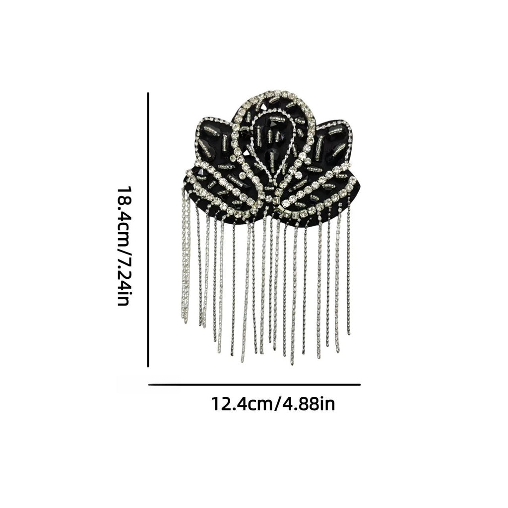 Beaded Decoration Diamond Tassel Epaulets Sparkling Rhinestone Shoulder Tassel Epaulet Detachable for Clothes Bags DIY Oasis Select Black with pin