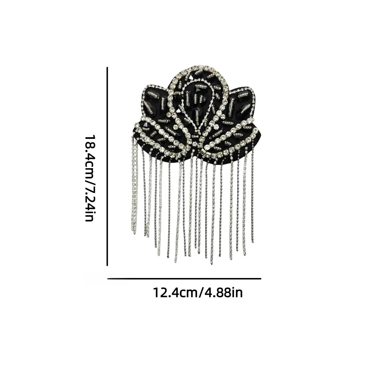 Beaded Decoration Diamond Tassel Epaulets Sparkling Rhinestone Shoulder Tassel Epaulet Detachable for Clothes Bags DIY Oasis Select Black with pin