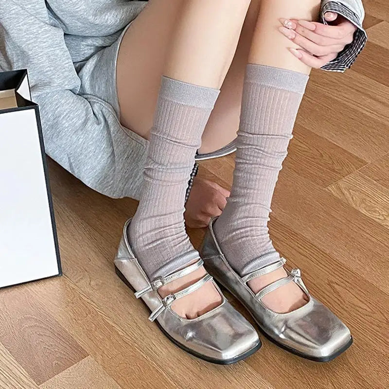 Women Footed Socks Mesh Silk Stockings Breathable Drawstring Design Korean Style Summer Lightweight Slouch Socks for Daily Wear Oasis Select One Size Light gray