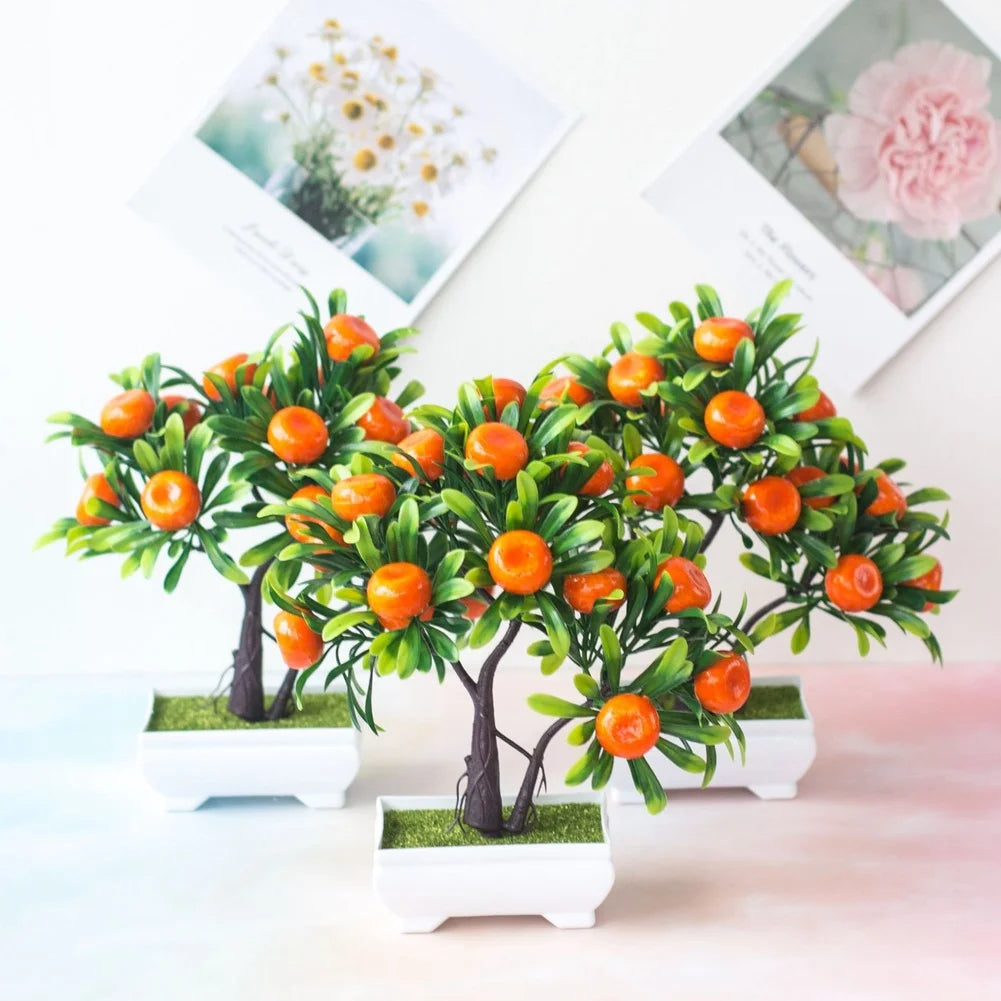 Orange Blossom Bonsai Artificial Potted Plant Silk Flower Greenery Decoration For Home Office Tabletop Garden Decor Oasis Select 1pcs