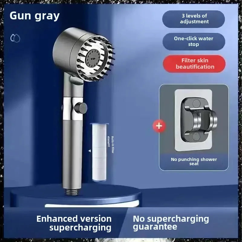 2026 New Turbocharged Filter Shower Head 3 Modes High Pressurized Handheld Shower with Massage Brush One Click on/Off Switch Oasis Select shower-hook