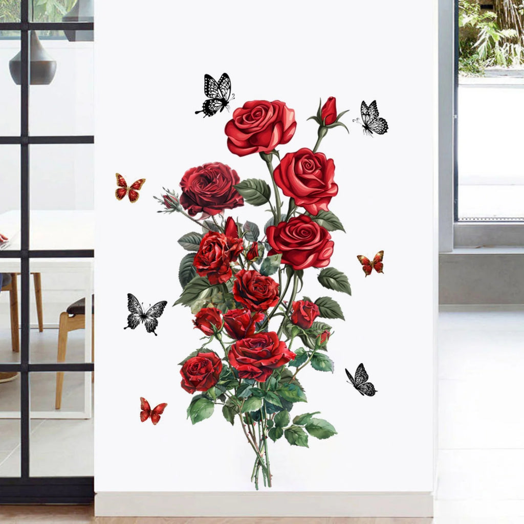 Red Rose Wall Stickers – Self-Adhesive DIY Floral Home Decor Wall Sticker Decal Oasis Select