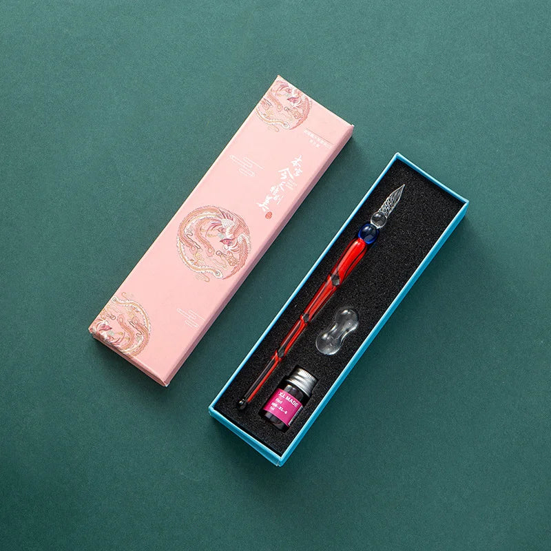 Fantasy glass pen dipped in water, antique style colored ink, crystal signature pen, gift pen dipped in ink set Oasis Select 4