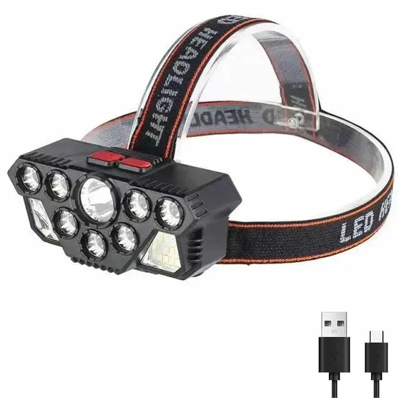COB LED Induction Headlight 5 Lighting Modes USB Rechargeable Headlamp Adjustable 90° Torch Outdoor Camping Fishing Front Light Oasis Select with battery