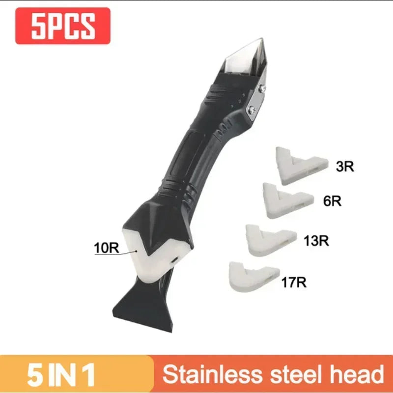 5in1 Silicone Scraper Squeegee Glue Remover Knife Caulking Angle Beauty Crack Trowel Tool Grout Scraper Kit Multifunctional Home Oasis Select Metal head