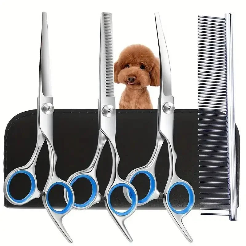 Pet Safe Scissors - Ambidextrous Stainless Steel Dog Grooming Shears with Safe, Round Head for Precision Trimming Oasis Select 4PCS