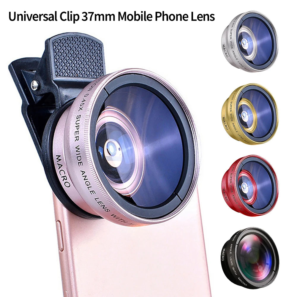 2 IN 1 Lens Universal Clip 37mm Mobile Phone Lens Professional 0.45x 49uv Super Wide-Angle + Macro HD Lens For iPhone Android Oasis Select