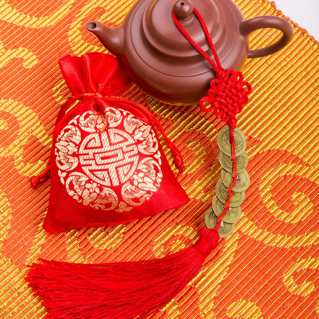 Ancient Coin Antique Fortune Money Luck Wealth Success 5 Or 6 Copper Coins Chinese Knot Red Rope Feng Shui Lucky Home Decoration Oasis Select