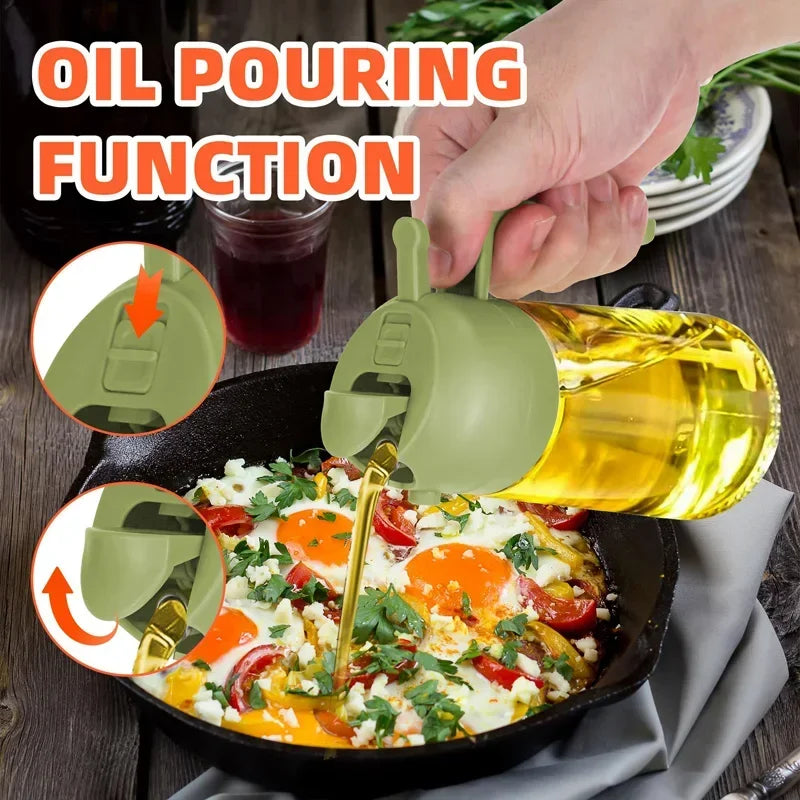 2in1 500ml Glass Spray Oil Sprayer Bottle Spray Oil Dispenser Oil Jar Cruet BBQ Kitchen Baking Roasting Picnic Kitchen Tool Oasis Select