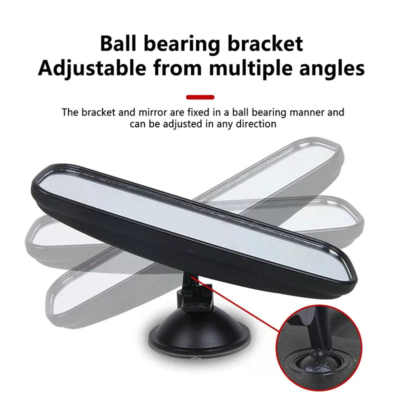 20CM Wide Flat Interior Rear View Mirror with 360° Rotation: Stick-on Suction for Vehicles Oasis Select