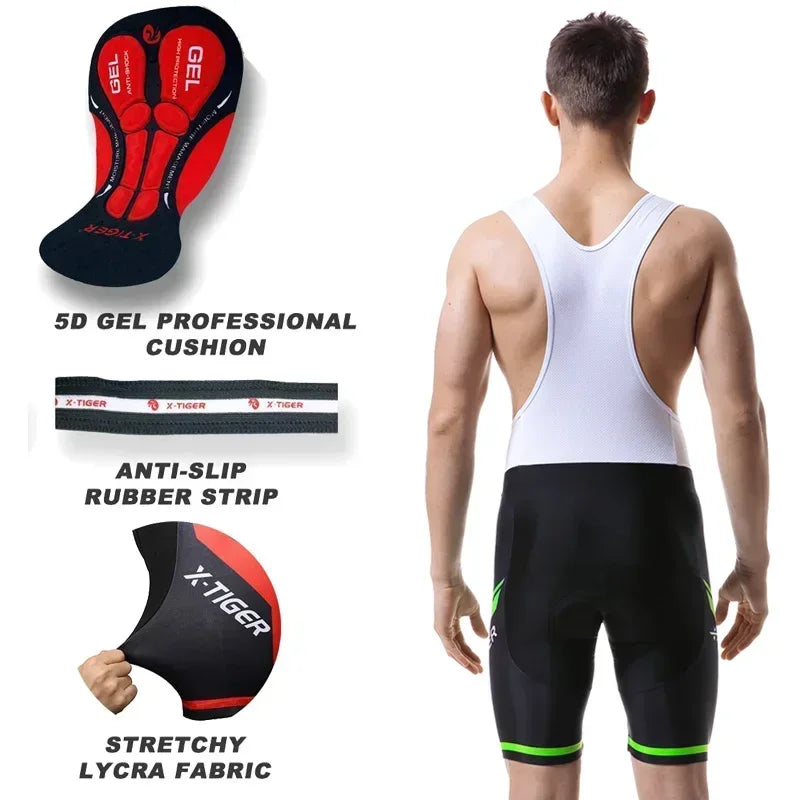 X-TIGER Men's Cycling Bib Shorts Summer Bike Breathable Polyester Sports Shorts 5D Gel Padded Tights Man Lycra Bicycle Shorts Oasis Select