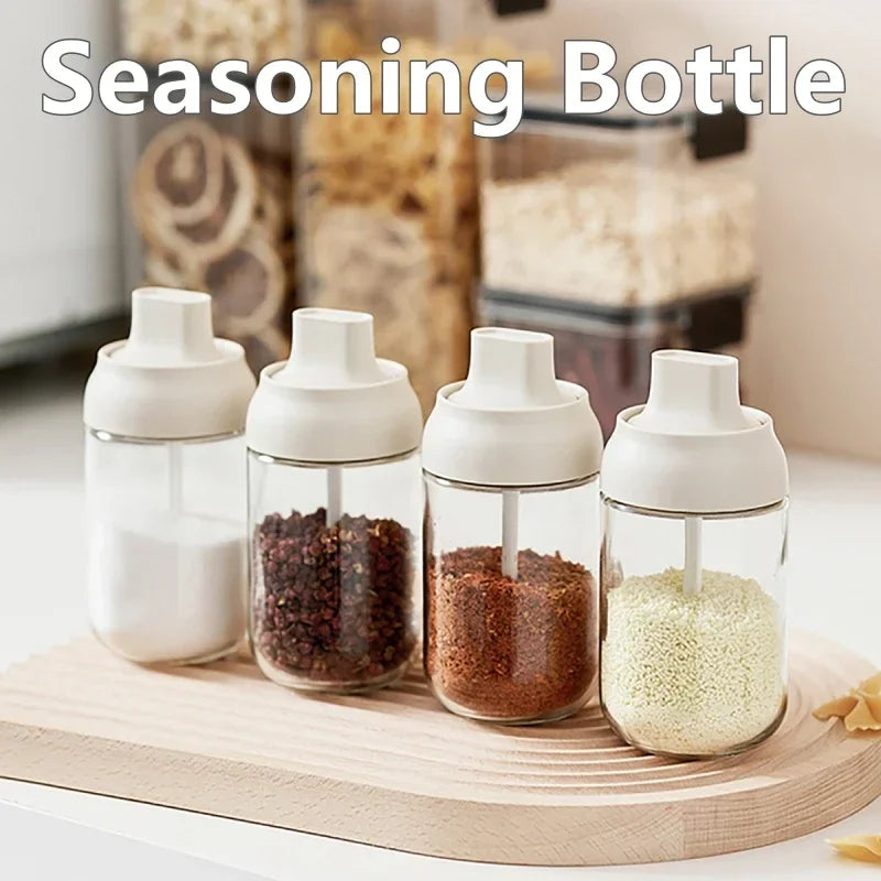 2pcs 250ML Oil Bottle Moisture-proof with Lid Spoon Pepper Jar Salt Shaker Combination Glass Kitchen Dining Seasoning Bottle Oasis Select