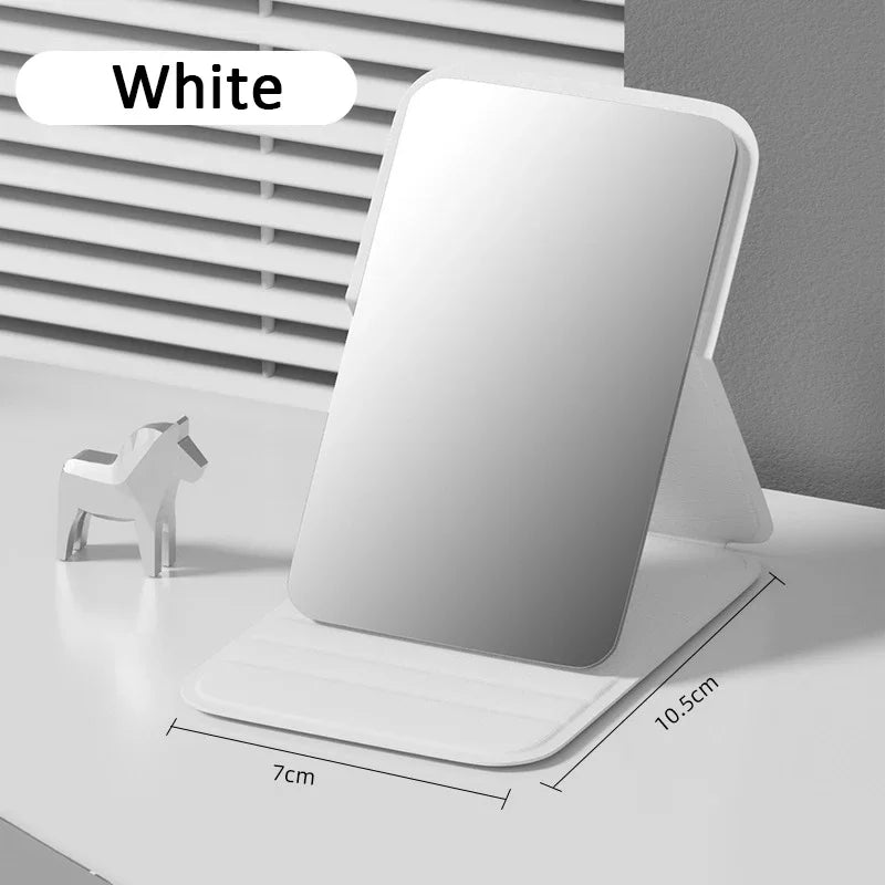 Woman MINI Folding Makeup Mirror High-quality Portable Pocket Makeup Mirror Single-side Creative Women Solid Color Handle Desk Oasis Select WHITE