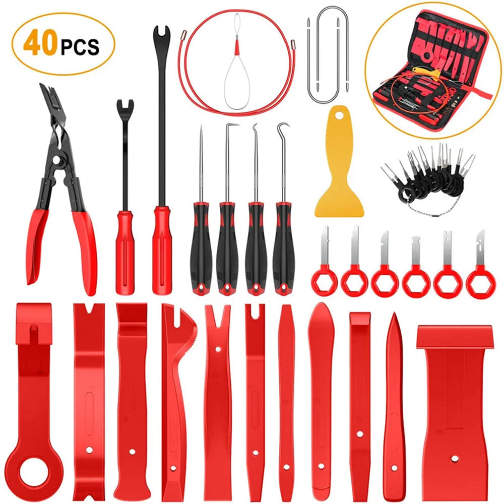 Auto Trim Removal Tool Kit – Car Door Panel & Dash Pry Tools Auto Trim Pry Tool Kit Oasis Select 40pcs red