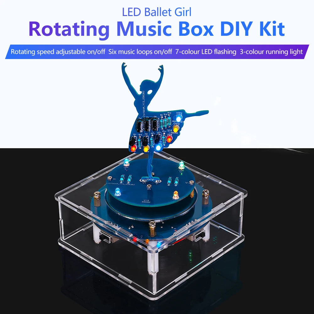 DC 5V Rotating Music Box Ballet Girl Welding Practice Flow Light Pendant DIY Electronic Kit Welding Practice Parts Micro USB Oasis Select