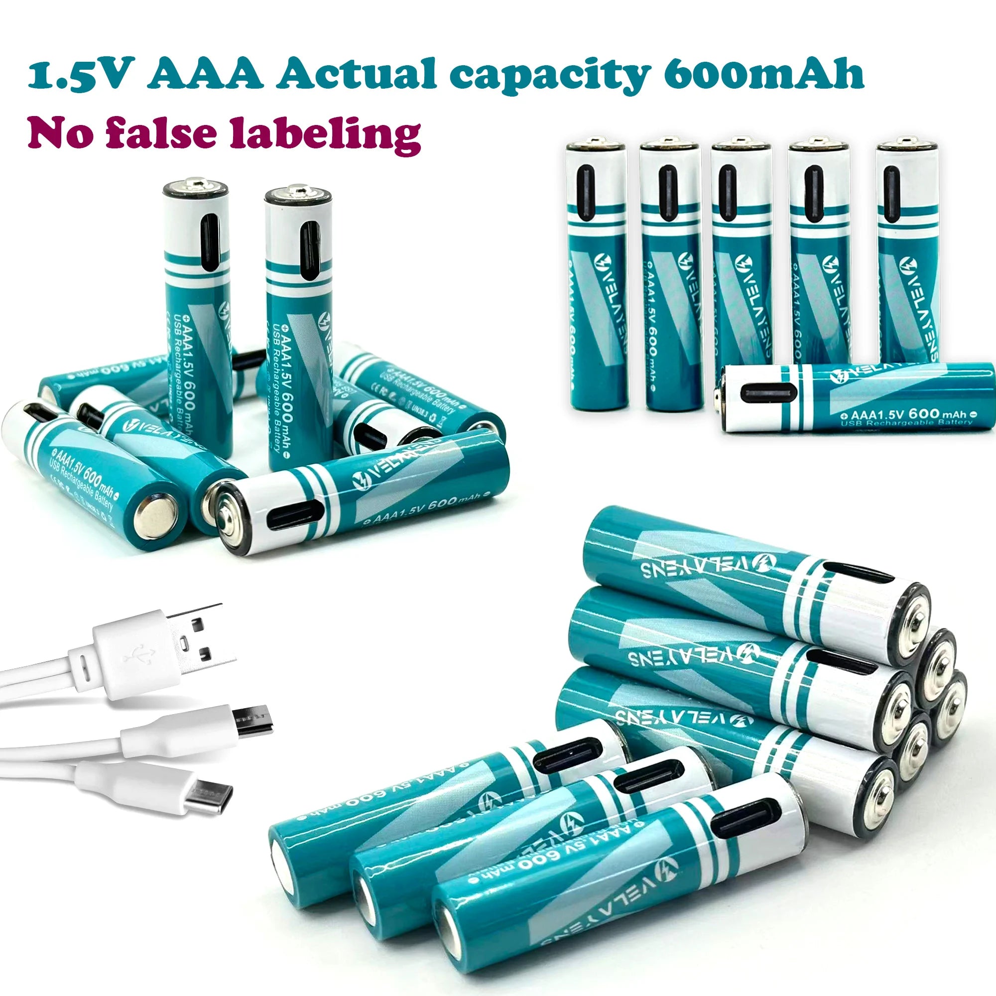 Long Lasting 600mAh AAA Rechargeable Battery Durable AAA Battery with USB C Charge Cable for High-Drain Devices Cameras Remotes Oasis Select