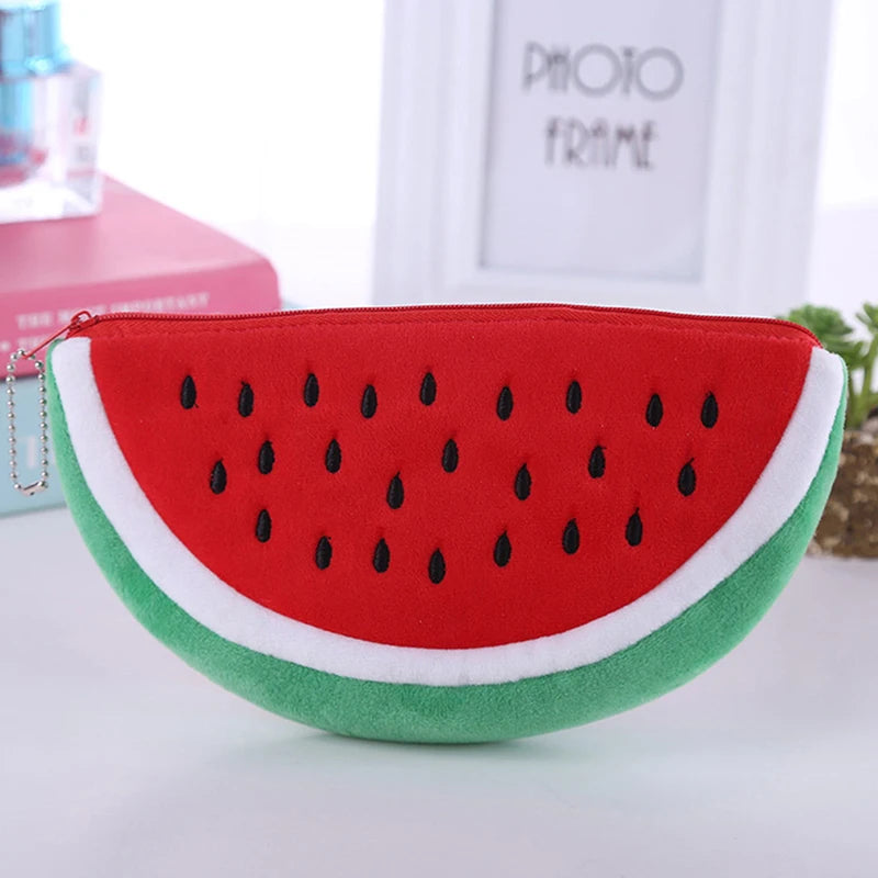 School Suppli Stationery Watermelon Pencil Case Cute Fruit Kawaii Plush Large Capacity Pencil Bag Cosmetics Case for Kids Gift Oasis Select A1