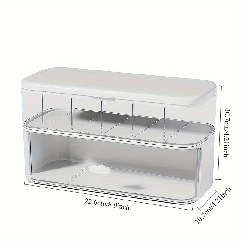 Clear Cable Organizer Box With Lid Desktop Cord Storage For Chargers Office Desk Tidy Holder Produce Fridge Container Basket Oasis Select white
