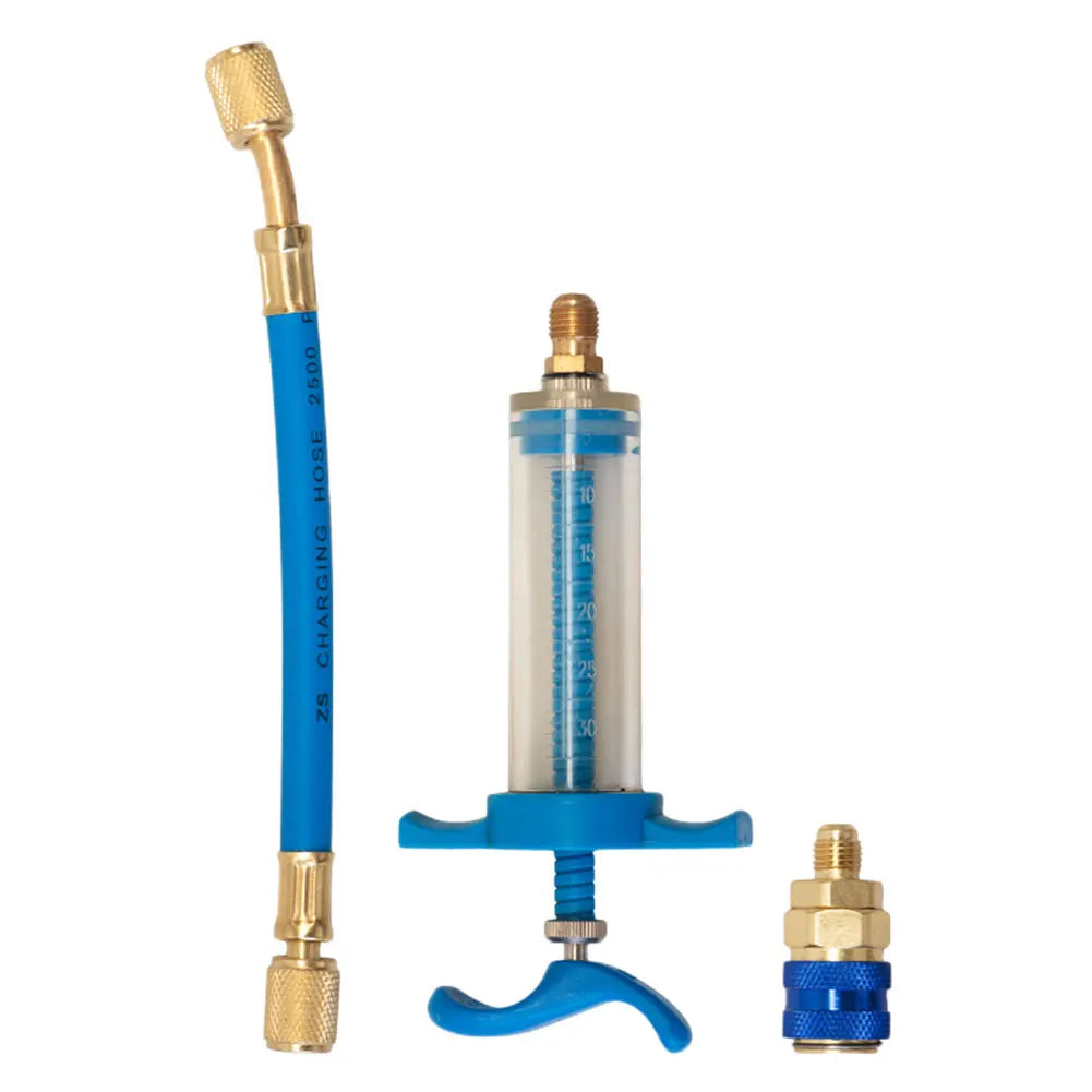 Auto A/C Oil/Dye Injector 1Oz with 134a Low Side Quick Coupler Adapter 1/4" Air Conditioning Coolant Filling Tube Injection Tool Oasis Select Style B france