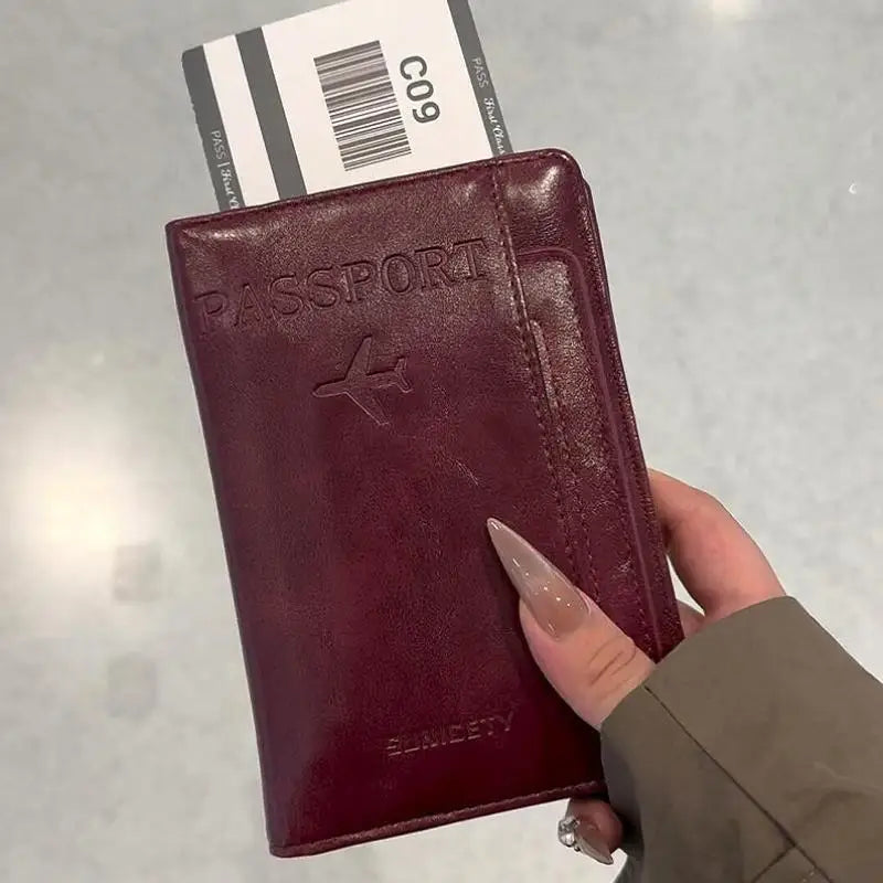 Waterproof PU Passport Holder & Travel Document Organizer Passport Holder Oasis Select Wine red