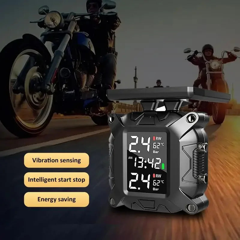 Motorcycle TPMS Solar Power Tire Pressure Monitor Real Time Tire Pressure Monitoring System Temperature Sensor Alarm System Oasis Select