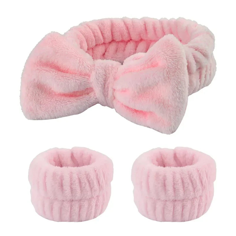 Wash Face Headbands For Women Coral Fleece Hair Bands Cuff Waterproof Bands Absorbent Wristbands Head Band Hair Accessories Set Oasis Select