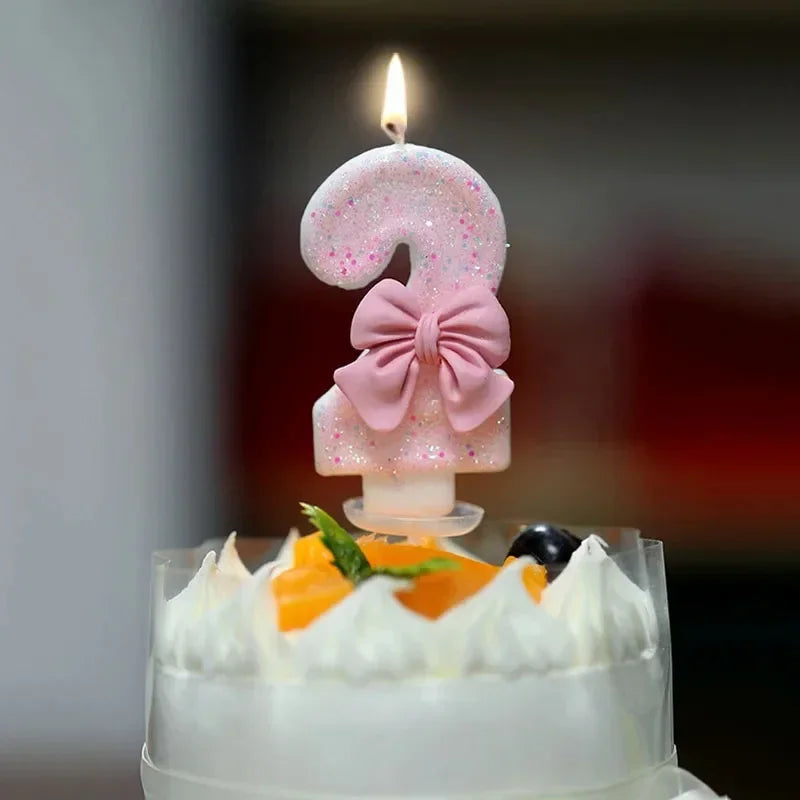 Cute Pink Bow 3D Number Cake Candles for Birthday Party Decorations Birthday Decoration Cake Decorating Tools Oasis Select