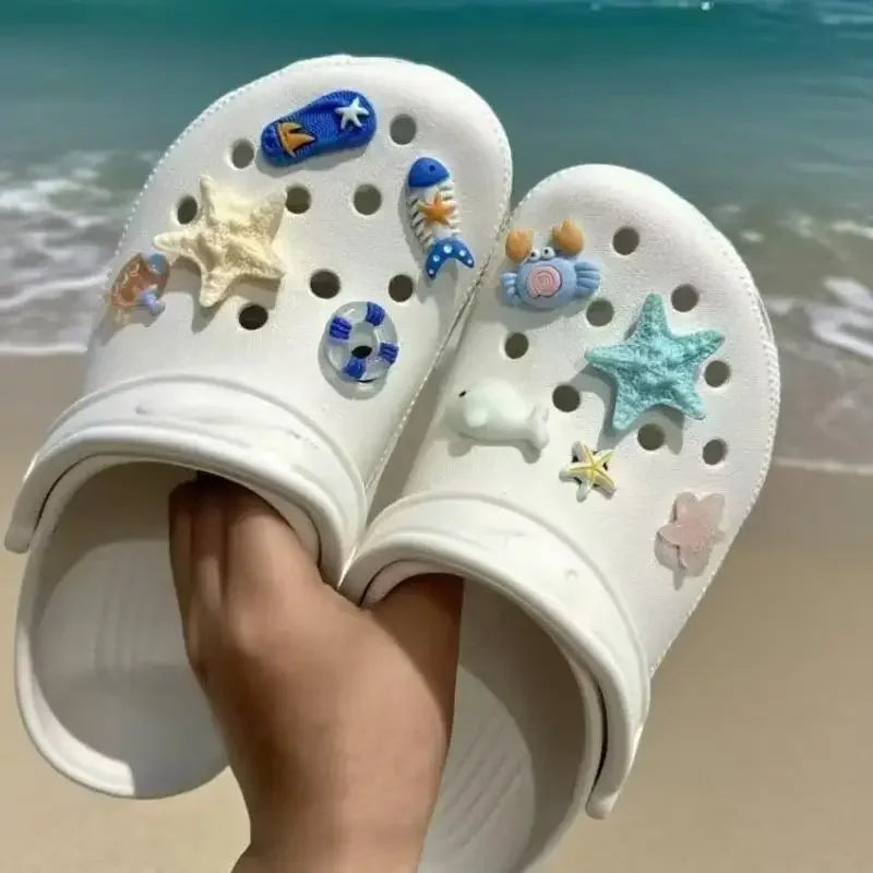 1set Cute Summer Ocean Series Set Removable Simulated Fish Starfish Shoe Accessories DIY Removable Slippers Accessories Gift Oasis Select