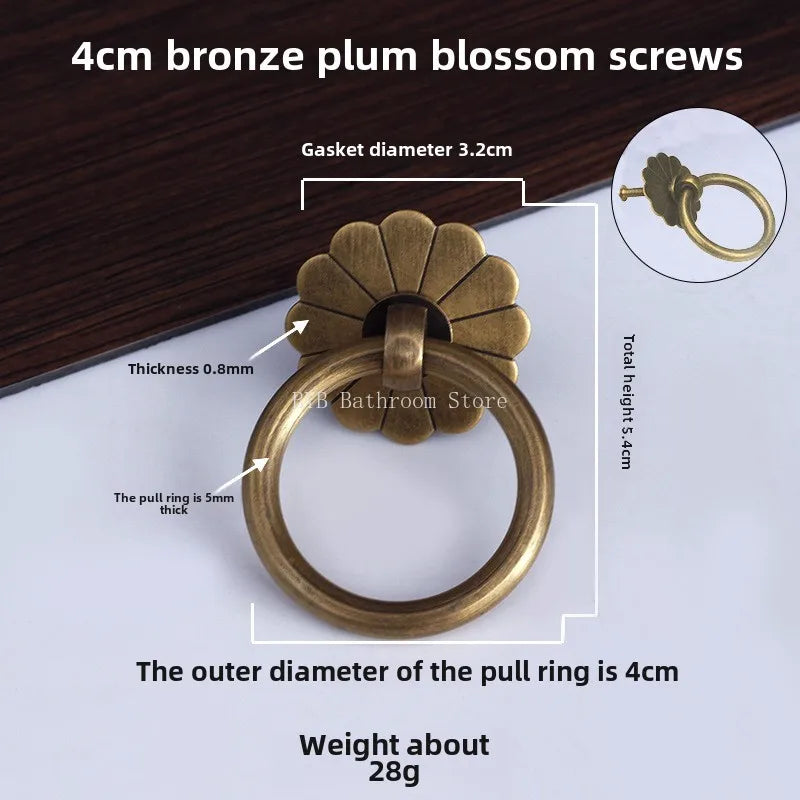 Antique Brass Ring Pull Knob | Vintage Cabinet Drawer Handle
