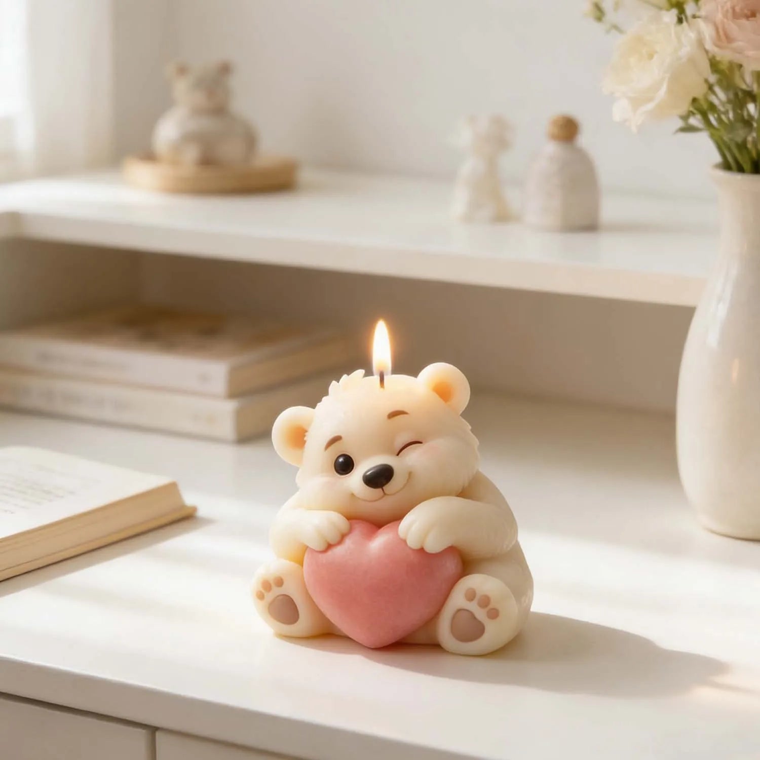 3D Bear Holding Heart Silicone Mold Cute Cartoon Animal Candle Soap Resin Craft Mould DIY Valentine's Day Gift Making Tool Oasis Select