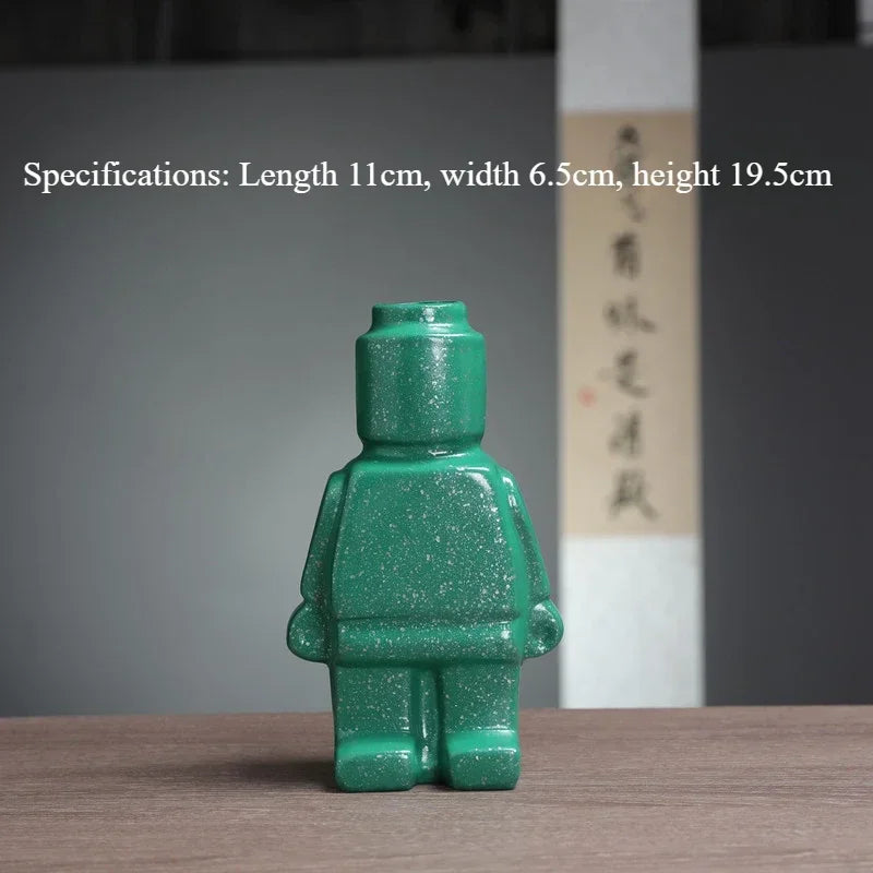 Creative Abstract Art Figurative Robot Dry Flower Vase Resin Crafts Living Room Office Desktop Decoration Oasis Select Green