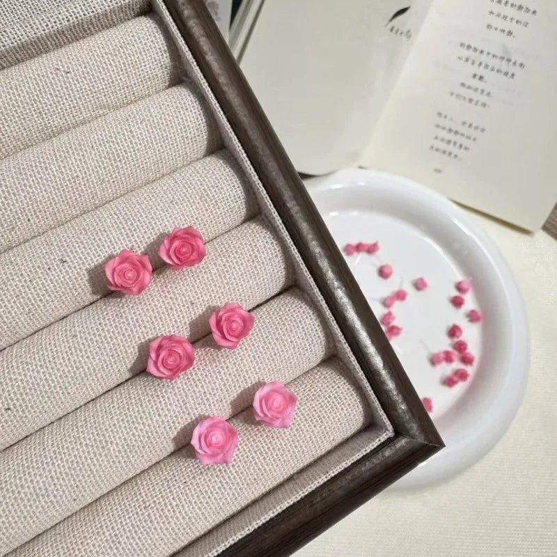 Pink Rose Flower Stud Earrings Cute Floral Jewelry for Daily Wear and Romantic Gift Ladies Exquisite and Sophisticated Sense Oasis Select