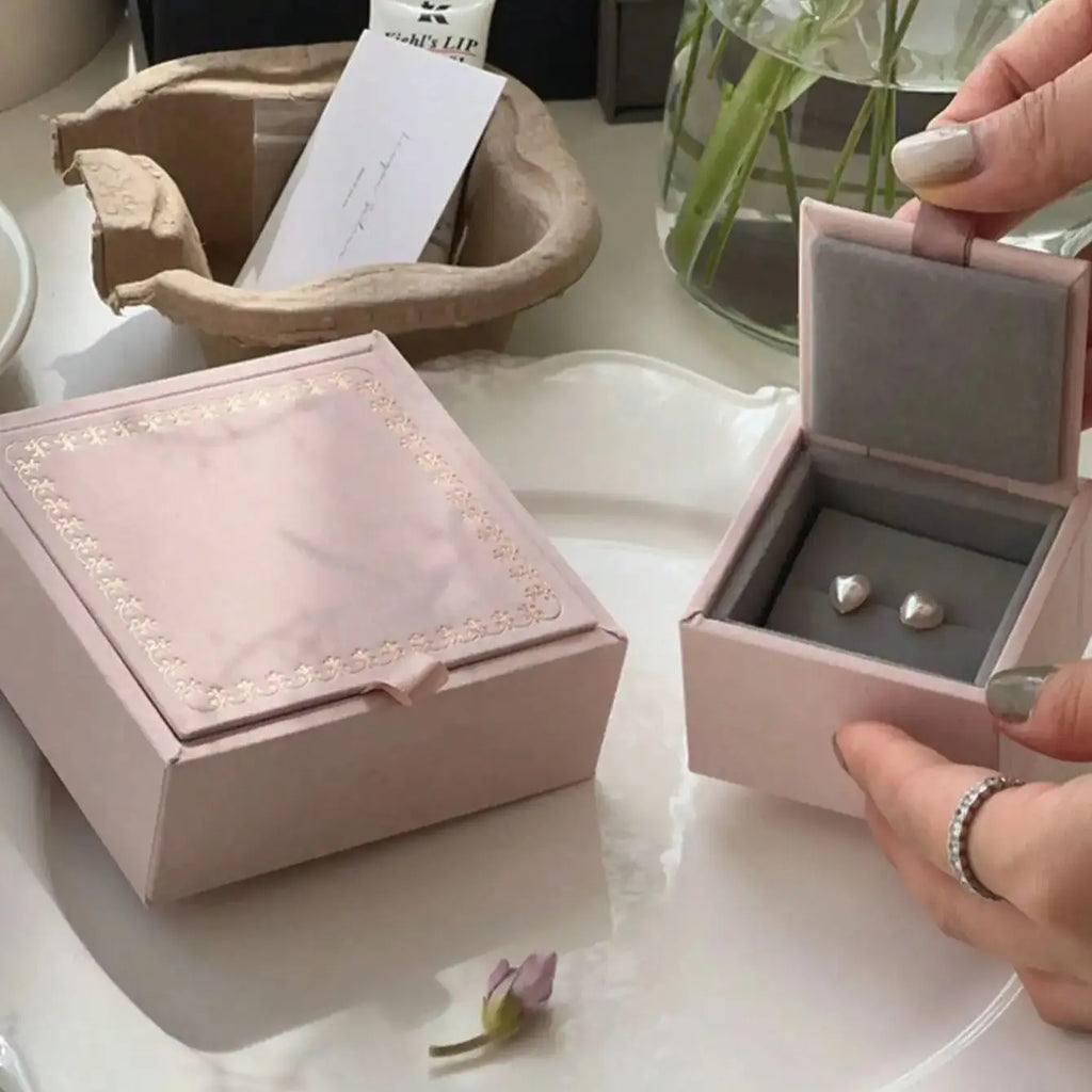 1pc retro flocking ins style jewellery packaging box pink hot stamping jewellery storage box Oasis Select