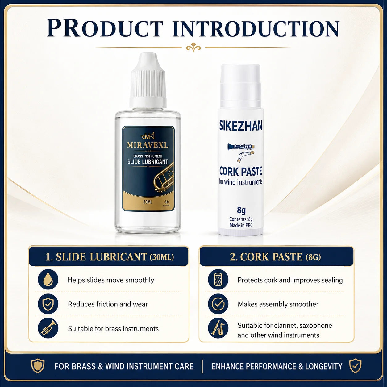 Musical Instrument Care Kit – Valve Oil, Cork Grease & Cleaning Brushes for Brass & Woodwind Instruments, Professional Set Oasis Select
