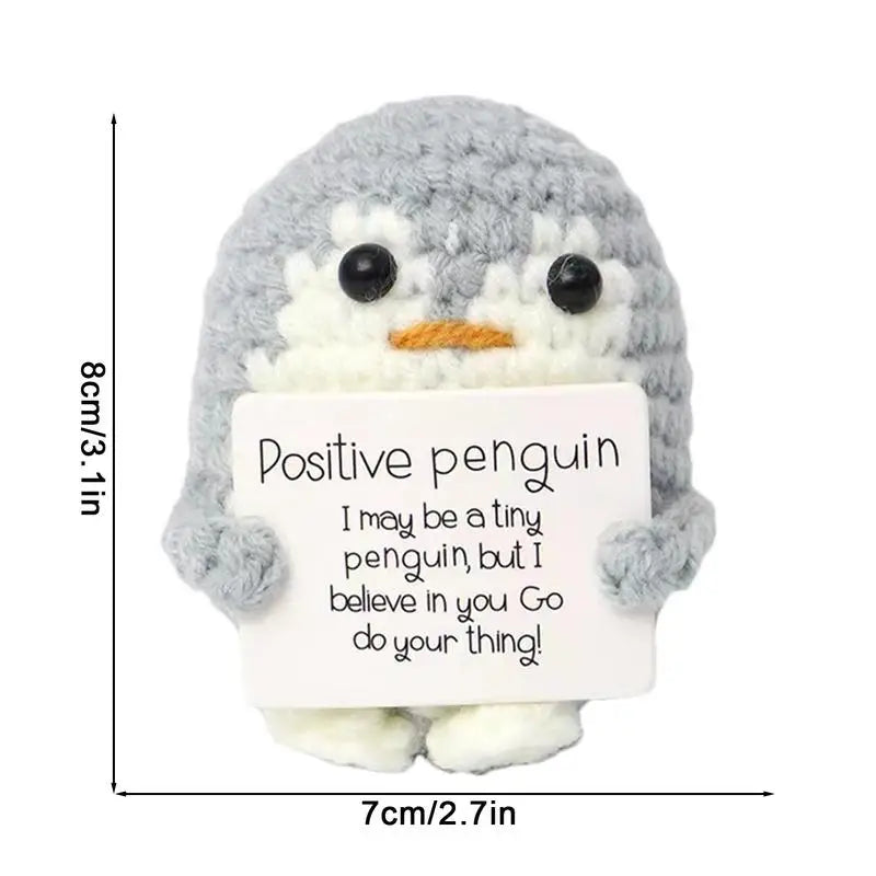 Knitted Emotional Support Penguin Crochet Doll with Positive Card Cute Crochet Doll Mini Penguin Toy Decor Home Accent Ornaments Oasis Select
