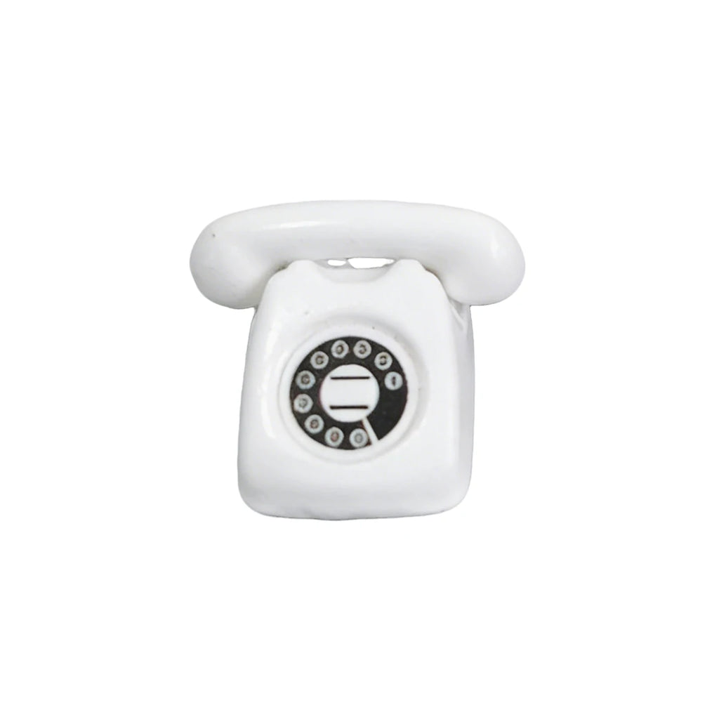 1/4 PCS Mini Vintage Rotary Telephone – 1:12 Miniature Retro Desk Phone for Dollhouse, Fairy Garden Paths & Micro Landscapes Oasis Select White
