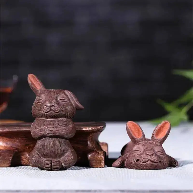 Purple Sand Tea Pet Rabbit Grooming Zodiac Cute Rabbit Pen Holder Sculpture Ornaments Tea Play Oasis Select