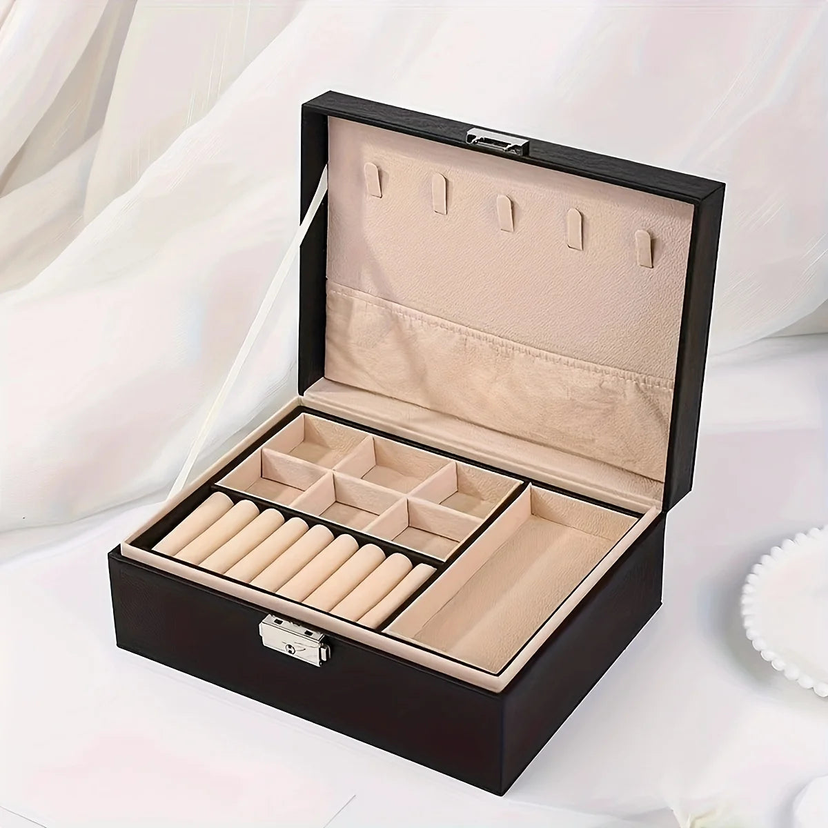 1pc Simple Double-layer Jewelry Storage Box for Ring Necklace Storage with Lock Decoration Jewelry Packaging Jewelry Organizer Oasis Select