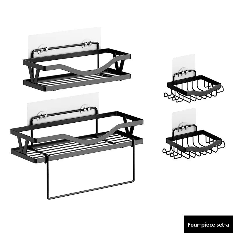 Bathroom Toilet Shelf No Punching Toilet Wall Storage Rack Shower Room Wall Shelf Oasis Select Four-piece set A