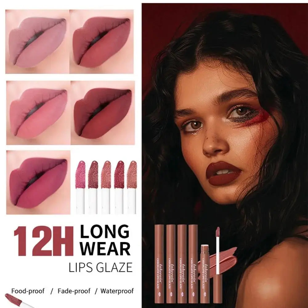 Velvet Matte Lip Glaze Waterproof Long Lasting Non Sticky Chocolate Lip Gloss Set Oasis Select