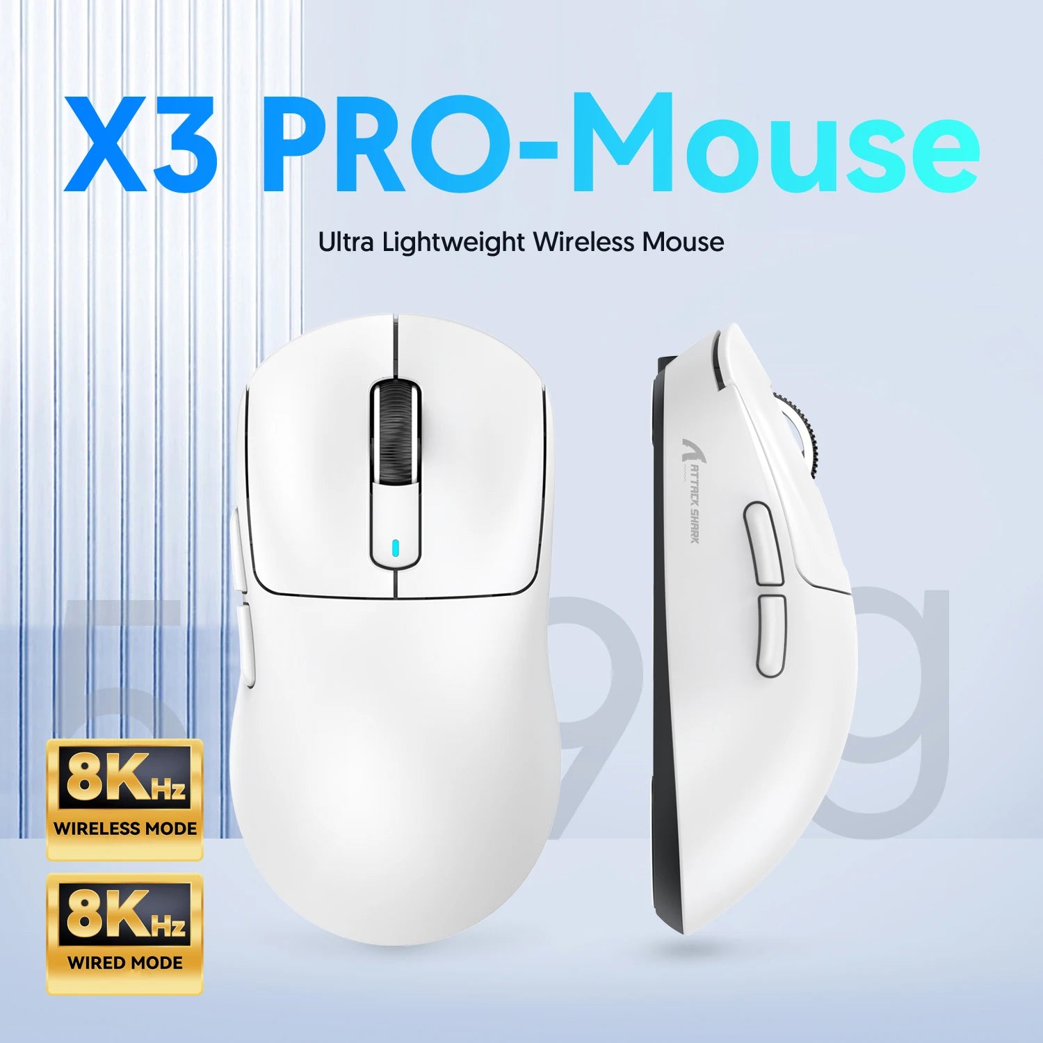 ATTACK SHARK X3 PRO 8K Mouse Wireless 8000Hz PAW3395 Sensor 59g Lightweight Tri Mode 2.4G BT5.2 Wired 26000DPI 68H Battery Oasis Select