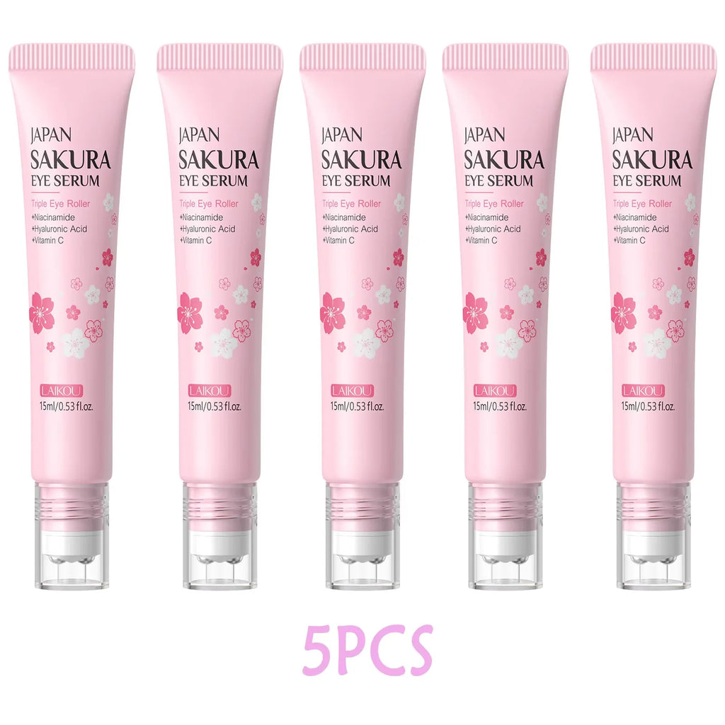 LAIKOU Sakura Roller Eye Serum 15ml Hydrating Reduce Dark Circles Puffiness Anti-Aging Brightening Firming Eye Care Oasis Select 5pcs