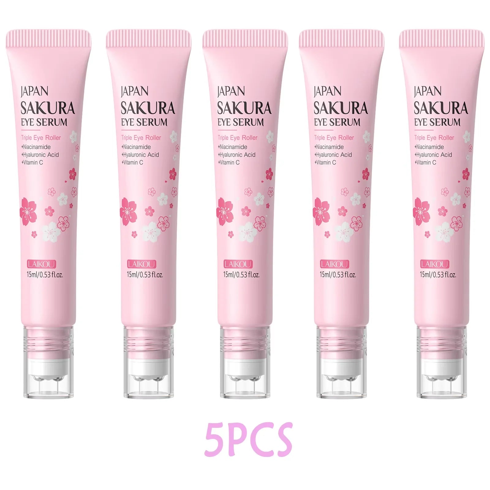 LAIKOU Sakura Roller Eye Serum 15ml Hydrating Reduce Dark Circles Puffiness Anti-Aging Brightening Firming Eye Care Oasis Select 5pcs