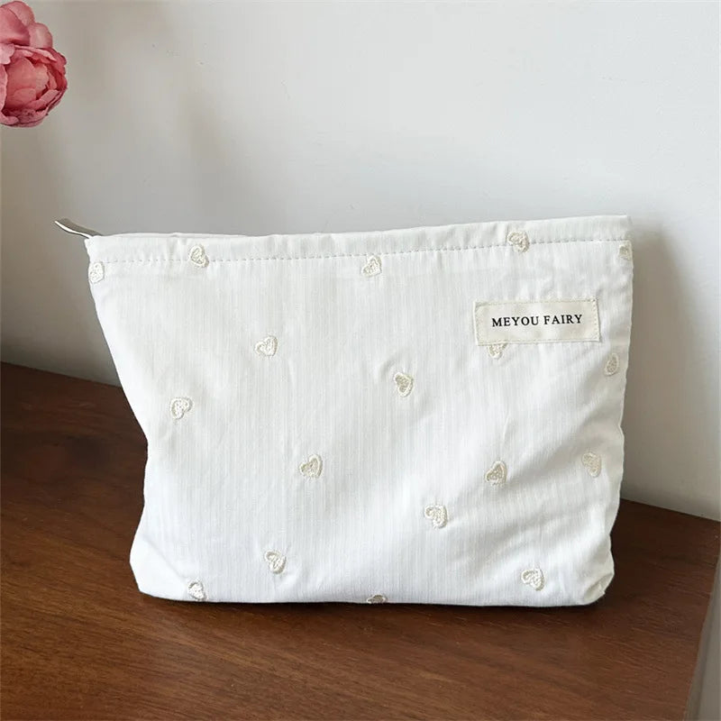Fashion Women Bow Stripe Makeup Bag Portable Toiletry Lipsticks Cosmetic Storage Pouch Clutch Bag Ladies Organizer Handbag Oasis Select White B