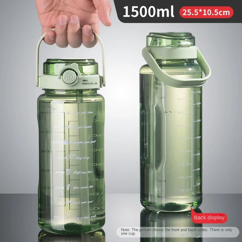 1.5L Sports Water Cup With Straws & Handle BPA-Free Leak-Proof Portable Water Bottle Large Capacity Plastic Straw Water Cup Oasis Select