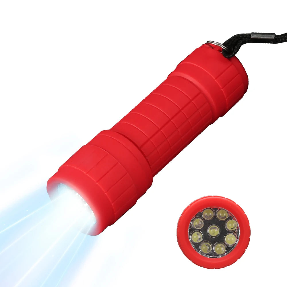 Mini Portable Flashlight Nine XPE Lamp Beads Strong Lighting Using 3 NO.7 Batteries Fixed Focus Pocket Outdoor Emergency Torch Oasis Select Red NO battery