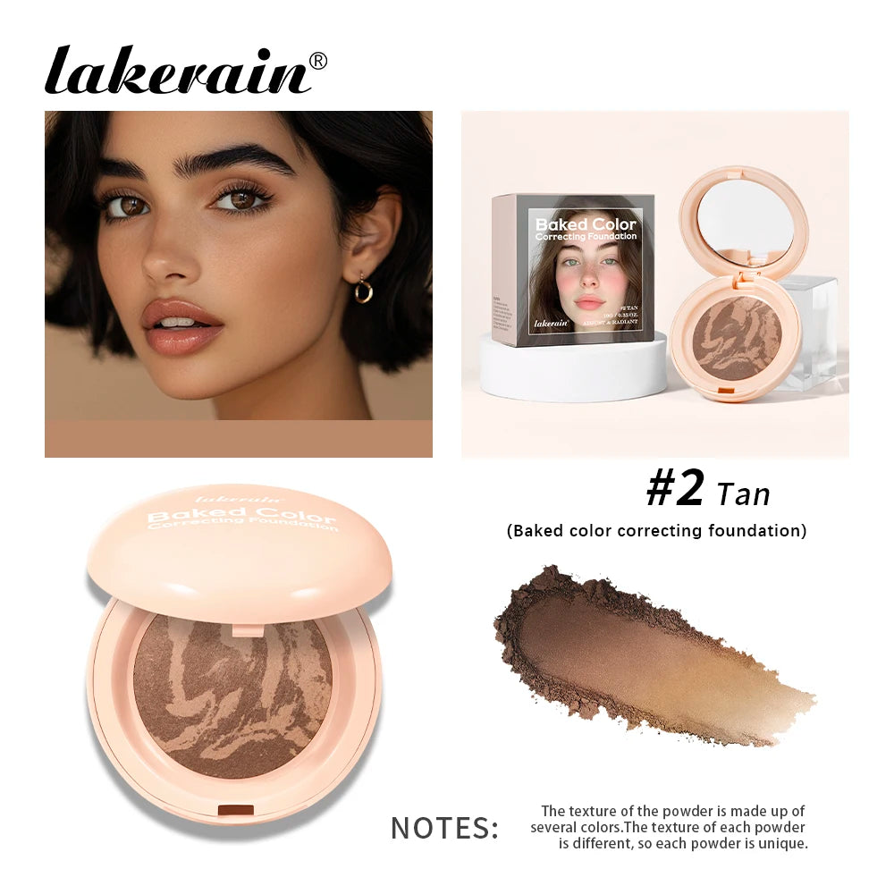 Lakerain Baked Color Correcting Foundation Long-Lasting Slight Covering Power Multi-Functional Setting Powder Facial Makeup Oasis Select Color 2