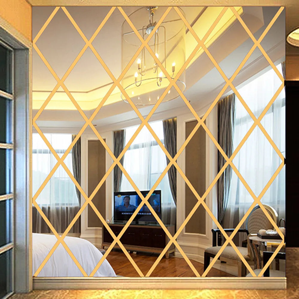 3D Mirror Diamond Wall Sticker – Large Silver DIY Decor Mirror Wall Sticker Oasis Select